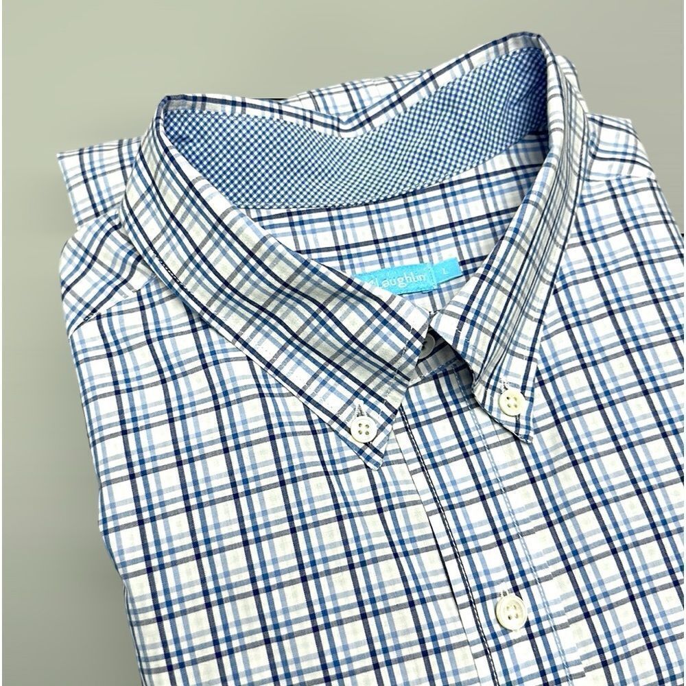 J. McLaughlin Casual Button Down Shirt Men’s Blue White Plaid Cotton L